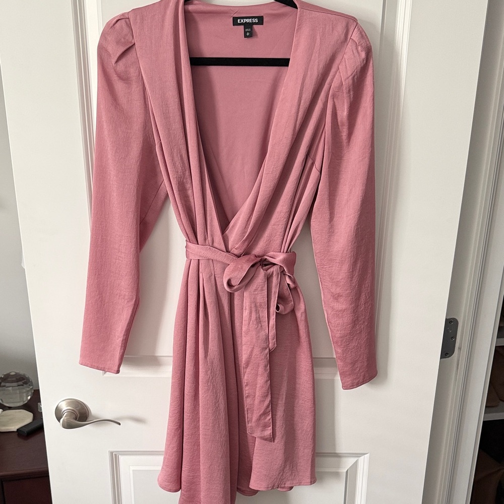 Express Rose Pink Wrap Dress with Tie Waist